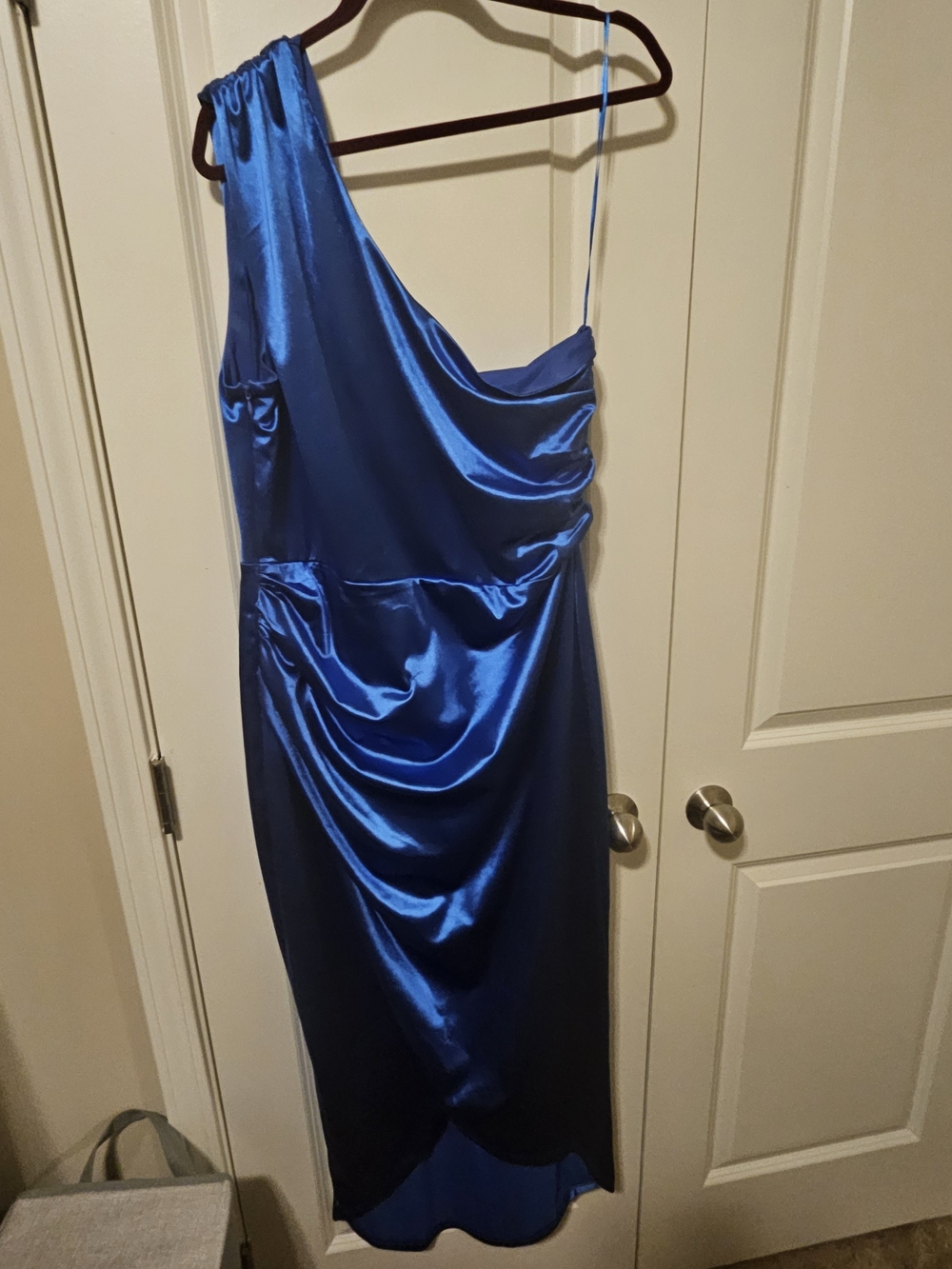 Royal Blue Satin One-Shoulder Draped Dress